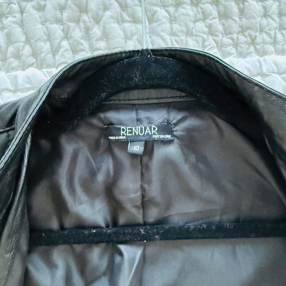 Renuar Black Leather Jacket, Size 10 - Picture 7 of 9